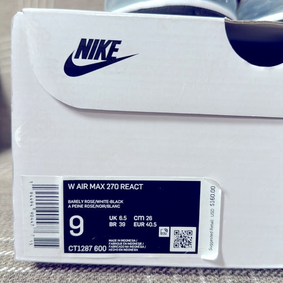 Nike womens Air max 270 React barely rose size 9 worn once - Picture 2 of 4